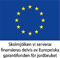 EU-logotyp med text som förklarar att skolmjölken delvis finansieras av Europeiska garantifonden för jordbruket.